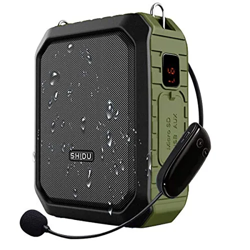 SHIDU Wireless Sprachverstärker Bluetooth Lautsprecher 18W Wasserdichtes tragbares PA-System mit UHF Wireless Mikrofon Headset Wiederaufladbares Voice Mikrofon für den Außenbereich im Klassenzimmer