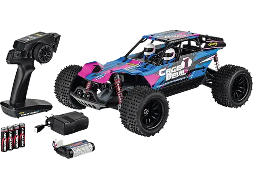 CARSON 1:10 Cage Devil FE 2.4G R/C Fahrzeug - Offroad Buggy in Blau - RC-Modelle, 100% RTR (Ready to Run) Buggy für Offroad-Abenteuer, ideal für Hobby-Enthusiasten und schnelle Fahrten im Gelände.