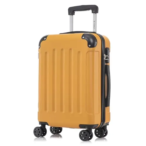 yonsly Koffer Suitcase M Orange – Robuster Handgepäck Trolley mit 4 Rollen - Der YONSLY Trolley ist leicht, stoßfest und ideal für Reisen. Mit 360°-Rollen für mühelose Mobilität und einem zuverlässigen Sicherheitsschloss für sorgloses Reisen. Ergonomischer Gummigriff für hohen Komfort.