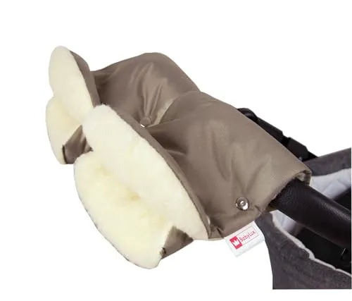 BABYLUX MUFF Handmuff PLÜSCH/WOLLE Handwärmer für Kinderwagen Buggy Handschuh 2 Stück (16. Khaki)