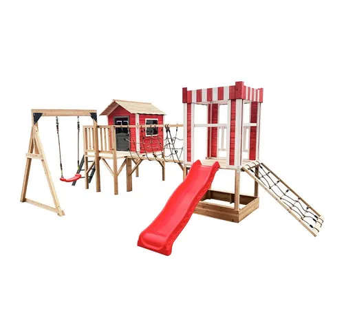 Vorbestellung: Spielpark WUNDERLAND mit Schaukel - Spielplätze für den eigenen Garten - das WUNDERLAND bietet zwei Spieltürme, eine Brücke und ein sicheres Kletternetz für unvergessliche Abenteuer!
