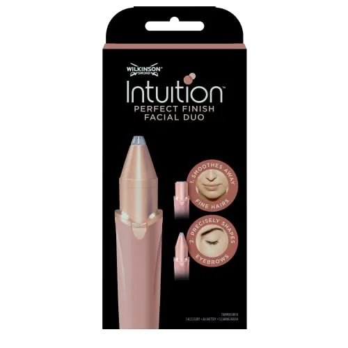 Wilkinson Sword Intuition Perfect Finish 2in1 Damen Trimmer - Damenrasierer für sanfte Haarentfernung im Gesicht und präzises Augenbrauenstyling. Kompakt, geräuschlos und ideal für unterwegs – für ein strahlendes Hautbild ohne Irritationen.