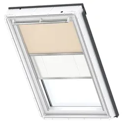 VELUX Verdunkelung Plus DFD Manuell Uni Beige/Weiß 4556 - Zubehör für Fenster - Flexibles Verdunkelungs- und Sichtschutzrollo für verschiedene VELUX-Dachfenster, manuelle Bedienung und elegante Farbgestaltung in Beige/Weiß.