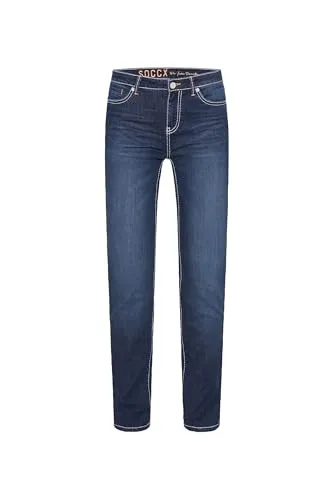SOCCX Damen Jeans RO:My Regular Fit – Bequeme Stretch Denim in Dark Vintage Used - Die Jeans RO:MY überzeugt mit ihrer dunklen Waschung und lässigen Used Effekten. Der Regular Fit mit geradem Bein sorgt für perfekten Komfort im Alltag. Vielseitig kombinierbar für casual Looks oder elegantere Anlässe.