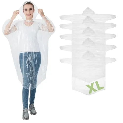 IGOERA Regenponcho XL transparent – 5er Pack Poncho mit Ärmeln für Damen, Herren & Kinder – Wasserdichtes Regencape mit Kapuze für Festival, Wandern, Camping, Radfahren & Outdoor