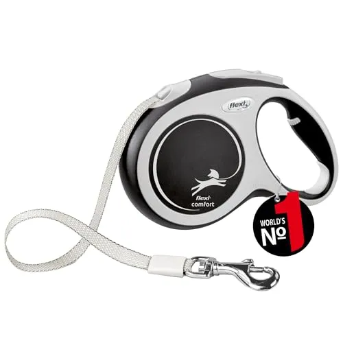 FLEXI New Comfort Leine schwarz L 5m bis zu 60kg - Automatische Rollleine, ideal für große Hunde und komfortables Gassigehen