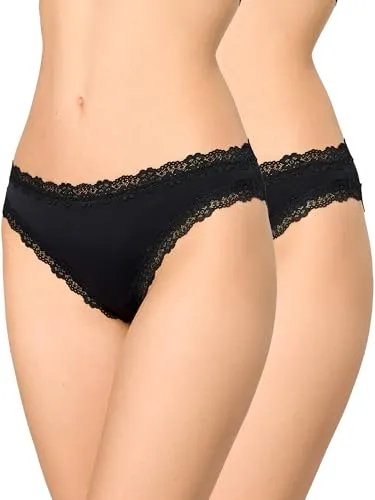 Nur Die Lace Slip 2er-Pack Invisible – Nahtlose Damen Slips mit Spitze Unsichtbar & Seamless weiche leichte Mikrofaser Damen Unterhosen