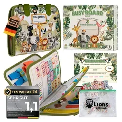 Lions Collection Lernspielzeug Busy Board Deutsch - Montessori Motorikspielzeug - Farblernspiele - Fördert Motorik und Kreativität ab 1 Jahr mit interaktivem Activity Board, ideal für kleine Entdecker und kreative Köpfe.