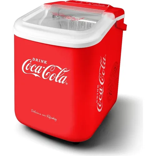 Salco Coca Cola Eiswürfelmaschine - Kompakter Eiswürfelbereiter mit 10 kg Eis in 24 Stunden, 2 Eiswürfelgrößen, geräuscharm und retro Design in Rot