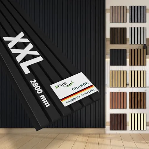 Hexim Akustikpaneel Black Ash - XXL Wandverkleidung - Wandpaneele mit Echtholzfurnier und extra dickem Akustikfilz für optimale Schalldämmung. Ideal für Wohnzimmer, Büros und Restaurants - stilvolles Design trifft auf herausragende Raumakustik.