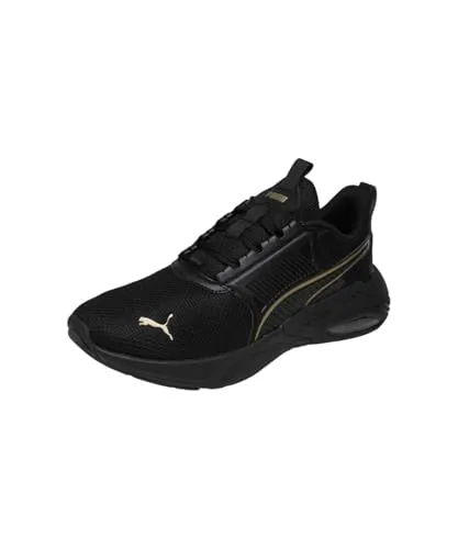 PUMA X-CELL NOVA FS Laufschuh - Der PUMA X-CELL NOVA FS kombiniert moderne Technologie mit hohem Komfort. Ideal für Läufer, bietet er eine perfekte Passform und Strapazierfähigkeit dank Synthetik-Overlay. Farbe: PUMA Black-Gold.