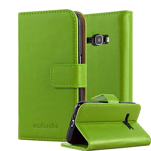 Cadorabo Hülle kompatibel mit Samsung Galaxy J1 2016 aus Premium Kunst Leder Flip Klappbare Stoßfeste Magnetische [Standfunktion] [Kartenfächern] Cover Hülle für Galaxy J1 2016 Tasche in Grün