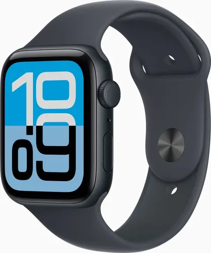 Apple Watch SE 3 44 mm Mitternacht Aluminium mit Mitternacht Sportarmband - S/M - Smartwatch für Herren und Damen mit 1,78" OLED Display, Bluetooth 5,3 und GPS. Ideal für Fitness-Tracking und Anrufe, wasserfest bis 50 m. Genießen Sie eine maximale Batterielebensdauer von 32 Std.