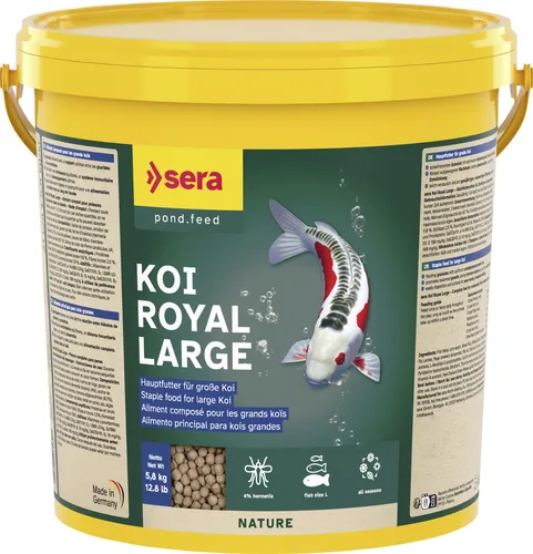 sera 07130 Koi Royal Nature Large (6 mm) 21 Liter - Hochwertiges Hauptfutter für Koi ab 25 cm, fördert ein langes und gesundes Koileben ohne Farbzusätze