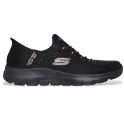 Slip-On Sneaker SKECHERS "SUMMITS-CLASSY NIGHT", Damen, Gr. 41, gold - Sportlicher Slip-On Sneaker mit komfortabler Heel Pillow Funktion und atmungsaktivem Textil-Obermaterial, ideal für Freizeit und Alltag.