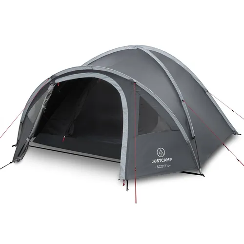JUSTCAMP Scott Campingzelt für 4 Personen - Kuppelzelt für 4 Personen, leicht und wasserdicht mit dunkler Schlafkabine für ungestörtes Schlafen. Ideal für Camping, Festivals und Reisen.