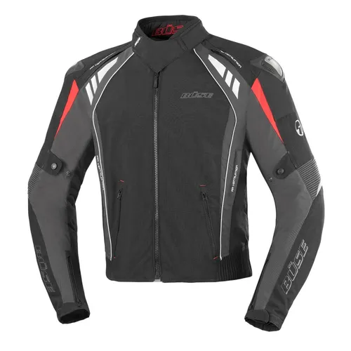 Büse B.Racing Pro Textiljacke - Wasserdicht in Schwarz/Grau/Rot - 5XL - Motorradjacke mit wasserdichter und atmungsaktiver Humax Klimamembrane, ausgestattet mit Belüftungssystem und ergonomischem Schnitt für optimalen Komfort.