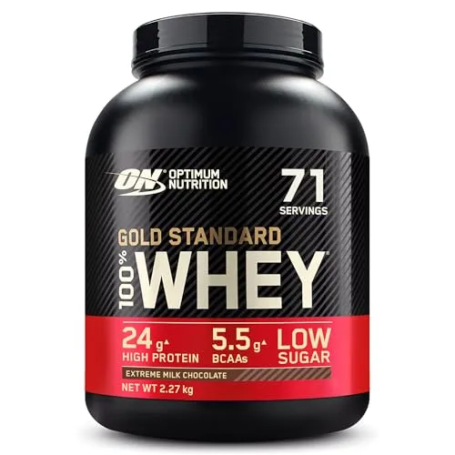 Optimum Nutrition 100% Whey Protein Gold Standard 2273g - Extreme Milk Chocolate - Sportnahrung mit hochwertigem Whey-Protein für Muskelaufbau und Regeneration, jetzt in der köstlichen Geschmacksrichtung Extreme Milk Chocolate.