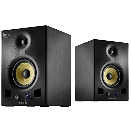 Hercules Monitor 5 - Aktive Bi-amplified Lautsprecher 2 x 80 Watt - Studio-Monitore mit 160 Watt Spitzenleistung und Bi-Amping für präzisen Klang. Ideal für Musikproduktion und Multimedia-Gestaltung, passen sich flexibel jeder Umgebung an.