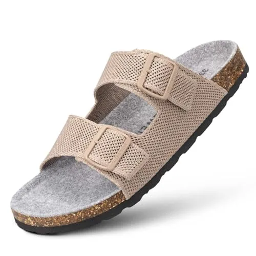 GIESSWEIN Merino Slides Damen - Ergonomische Korkpantoletten - Komfortable Sandalen mit verstellbaren Riemen aus Ajour-Strickstoff und Merino Decksohle für ein angenehmes Fußklima. Ideal für den täglichen Einsatz.