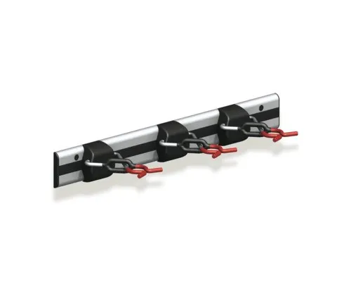 alfer Gerätehalter-Schiene 50 cm mit 3 Haltern in Silber-Schwarz-Rot - Praktische Aluminium-Wandhalterung für Ordnung in Werkstatt oder Garage. Ideal zur Aufbewahrung von Werkzeugen und Geräten.