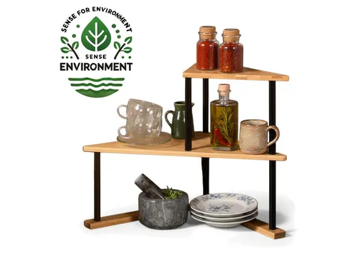 LS-LebenStil Küchenregal Holz Küchenregal Eckregal 39x52cm Metall stehend Aufbewahrungsregal, Küche & Bad - Gewürzregal über Eck - Organizer für Tassen Gewürze 1-tlg., Dekoregal als für Arbeitsplatte - Badregal Ablage Modern Platzsparend