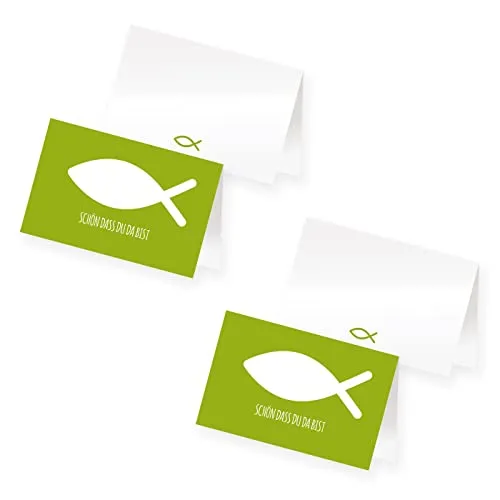 itenga 48 x Tischkarten Platzkarten Namensschild Fisch Kommunion Taufe Konfirmation (grün)