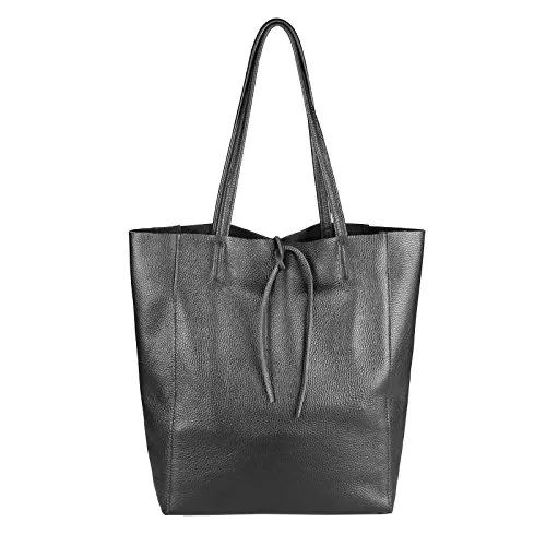 OBC Made in Italy Damen Leder Tasche Din-A4 Shopper Schultertasche - Elegante OBC Made in Italy Damen Leder Shopper Tasche in Metallic-Optik. Mit großem Hauptfach und praktischer Innentasche ist sie ideal für den täglichen Gebrauch und bietet ausreichend Platz für alles Wichtige.