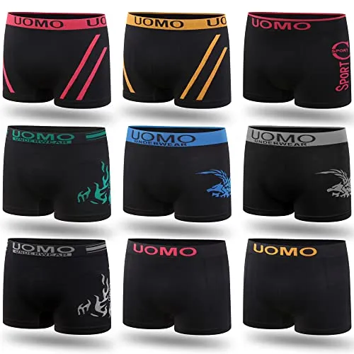 L&K 10er Pack Herren Boxershorts Pack Unterwäsche Microfaser Retroshorts Schwarz Farbe mit Gemischt Mustere 1202 BL 2XL