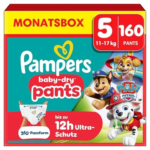 Pampers Baby-Dry Pants Paw Patrol Edition Größe 5 - Windeln in Paw Patrol Limited Edition, 360° Passform verhindert Auslaufen, super saugfähiger Kern für sofortige Flüssigkeitsaufnahme, einfaches Windelwechseln.