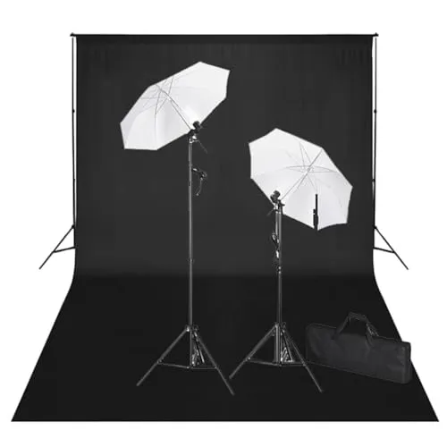 vidaXL Fotostudio-Set mit schwarzem Hintergrund 600×300 & Leuchten - Fotostudio Zubehör: Komplettes Set mit extrabreitem schwarzen Hintergrund (600×300 cm) und 2 leistungsstarken Tageslichtleuchten für perfekte Porträt- und Produktfotografie.