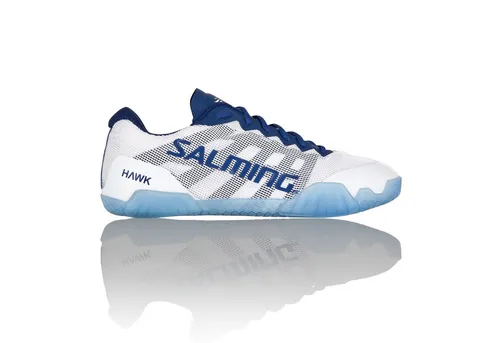 Salming Hallen-Indoorschuhe Hawk Damen – Größe 40 2/3 (US 9) - Erlebe höchsten Komfort und Halt mit den Salming Hawk Hallenschuhen! Die spezielle Außensohle bietet perfekten Grip, während das Exoskeleton den Fuß stabilisiert und Druckstellen vermeidet.