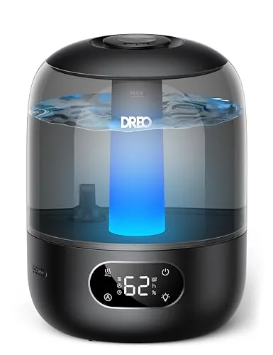 Dreo Luftbefeuchter für das Schlafzimmer - Kaltnebel-Ultraschallgerät mit 30 Stunden Laufzeit, 3L Top-Fill-Tank und Nachtlicht, ideal für Babys und Pflanzen in trockenen Räumen.