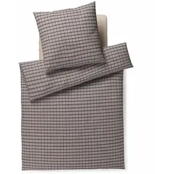 Joop! Flanell Bettwäsche Soft Mesh 45005-7 stone - 155x220cm + 40x80cm - Bettwäsche aus 100% Baumwolle, weich und warm für kuschelige Nächte. Zeitloses Design mit JOOP-Stickerei, ideal für den Winter und das ganze Jahr über.