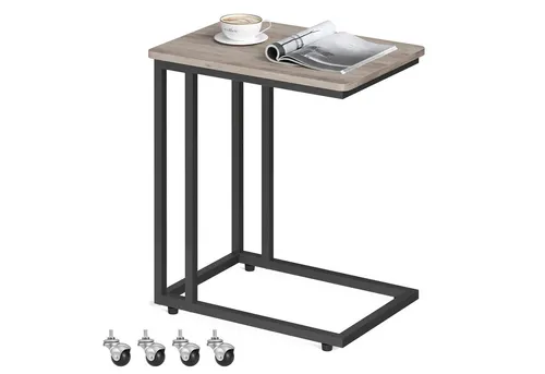 VASAGLE C-Form Beistelltisch mit Rollen - Beistelltisch fürs Wohnzimmer, mobiler Kaffeetisch mit elegantem Industrie-Design und stabiler Ablage, ideal für Frühstück im Bett oder als Laptop-Tisch.