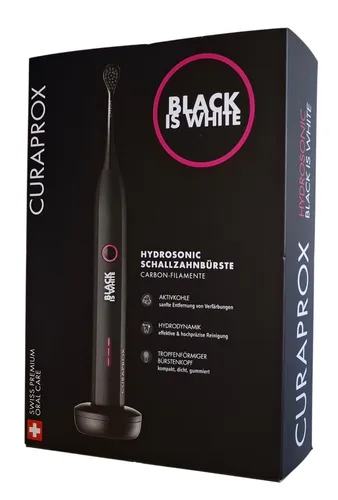 Curaprox Schallzahnbürste Black Is White Hydrosonic - Schwarz, bis zu 84.000 Bewegungen pro Minute, unwiderstehliches Design und zwei Wochen Akku-Laufzeit