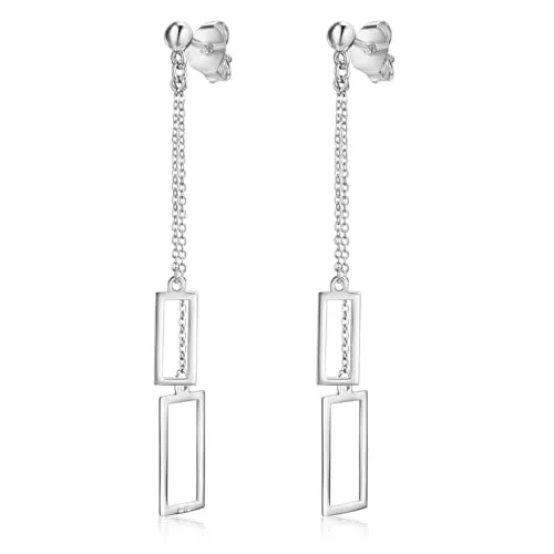 MATERIA Damen Ohrhänger lang hängend Silber 925 - Ohrringe für Damen im modernen geometrischen Design, aus rhodiniertem 925 Sterling Silber, das Anlaufen verhindert. Hoher Tragekomfort und edle Schmuckverpackung inklusive.