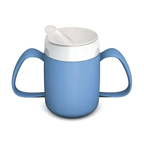 Ornamin 2-Henkel-Becher Pflegebecher mit Trinkdeckel für Senioren & Pflegebedarf | Hellblau | Trinkbecher | Trinkhilfe | Schnabelbecher