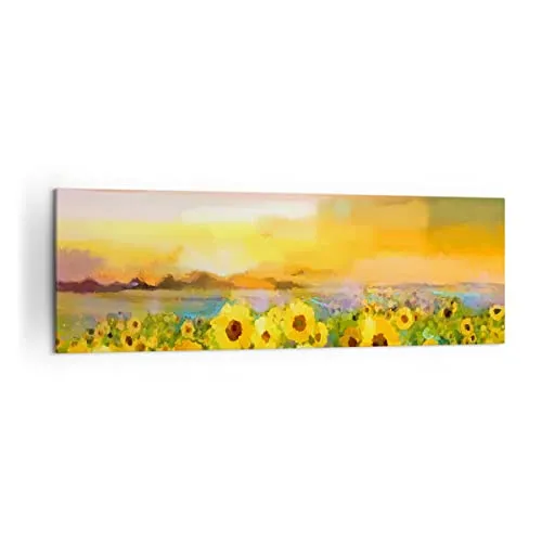 Panorama Bilder auf Leinwand 160x50cm Leinwandbild Sonnenblumen Blume Groß XXL Wanddeko Bild Schlafzimmer Küche Wandbilder Dekoration Wohnzimmer Wall Decor Canvas Wand Kunstdruck Art AB160x50-3775