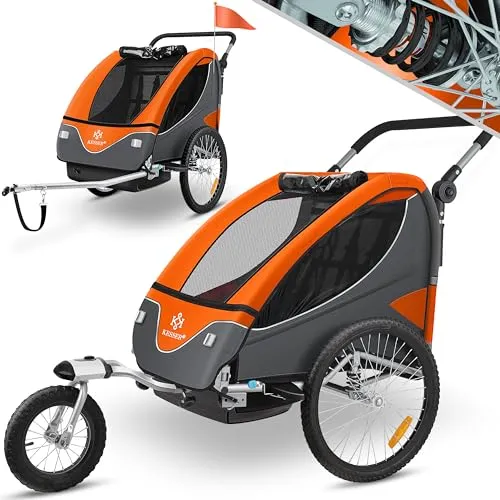 KESSER® Kinderanhänger 2in1 - 360° Drehbar und Federung - Fahrradanhänger für 1-2 Kinder bis 40kg, mit Joggerfunktion, Dualfederung und optimalem Wetter- und Sonnenschutz für ein sicheres Fahrerlebnis!