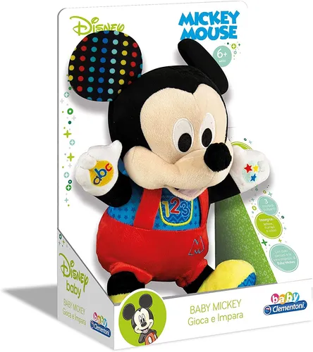 CLEMENTONI 17303 Baby Mickey Spielen E Lernen - Kuscheliges Baby Mickey Plüschtier, singt fröhliche Kinderreime und fördert spielerisch das Lernen von Buchstaben, Zahlen und Farben. Ideal für Kinder ab 6 Monaten.