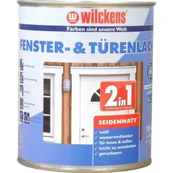 Wilckens Fenster- & Türenlack 2in1 seidenmatt, 750 ml, Weiß - Lacke für Fenster und Türen, 2in1 Grundierung und Lack, wasserverdünnbar und sehr gut deckend, ideal für Innen- und Außenanwendungen, schnelltrocknend und schadstoffarm.