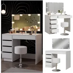 Vicco Schminktisch Thalia Weiß Hochglanz 100 cm mit LED-Beleuchtung und Hocker