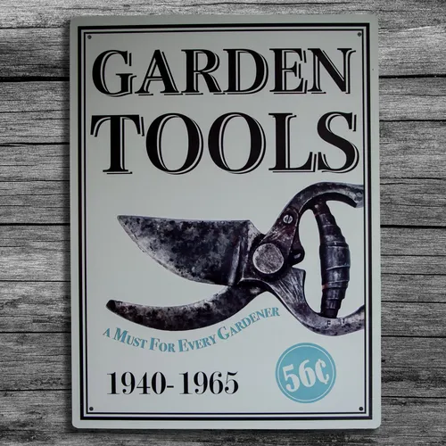 Ein wunderbares großes Blechschild, hellblau, Garden Tools