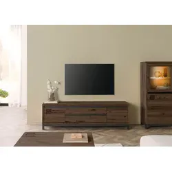 VILLANDERS TV-Board aus Kernbuche 190x40x56 - Massives TV-Board in tabacco braun mit viel Stauraum, eleganten Griffleisten und Soft-Close-System. Einzigartige Riss-Struktur im Holz verleiht jedem Raum Charakter.