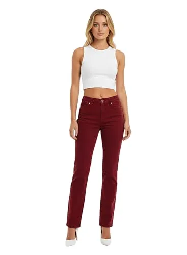 ESRA Damen Hose Straight Leg High-Waist - Bequeme High-Waist Stretchstoffhose im 5-Pocket Style, ideal für Business und Freizeit. Verfügbar bis Übergröße 56, bietet optimalen Tragekomfort und perfekte Passform.