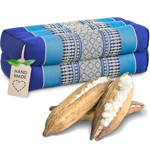 livasia Block Yogakissen eckig - 17x34x12cm - Meditationskissen mit Kapok, Stützkissen Bolster rechteckig, Yoga Pilates Zubehör Nackenkissen, Thaikissen fest handgefertigt (Blau)