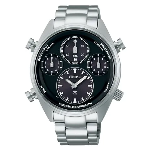 Seiko Prospex Speedtimer Chronograph Solar Quarz SFJ003P1 - Sonderangebot - Herrenuhren - Hochwertiger Solar-Chronograph mit 42mm Gehäuse, schwarzem Zifferblatt und silbernem Edelstahlarmband für präzise Zeitmessung und stilvolles Design.