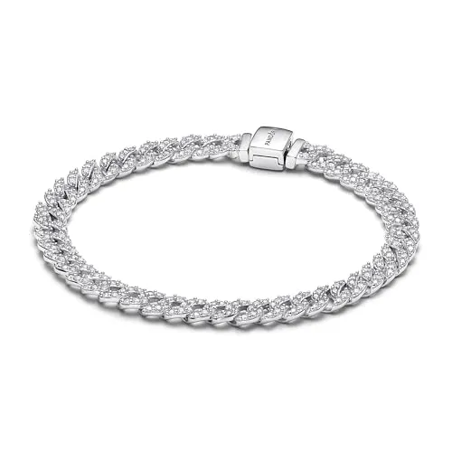 PANDORA Timeless Pavé Gliederarmband aus Sterling-Silber - Bead Charms für Damen, elegantes Armband mit funkelndem Pavé und polierter Rückseite für zusätzlichen Glanz.