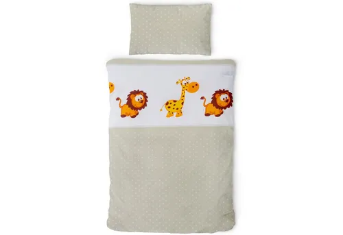 Gräfenstayn Kinderbettwäsche Set mit Tiermotiv und integriertem Reißverschluss - aus 100% Baumwolle, Deckenbezug 135x100cm und Kissenbezug 60x40cm (Giraffe/Löwe)